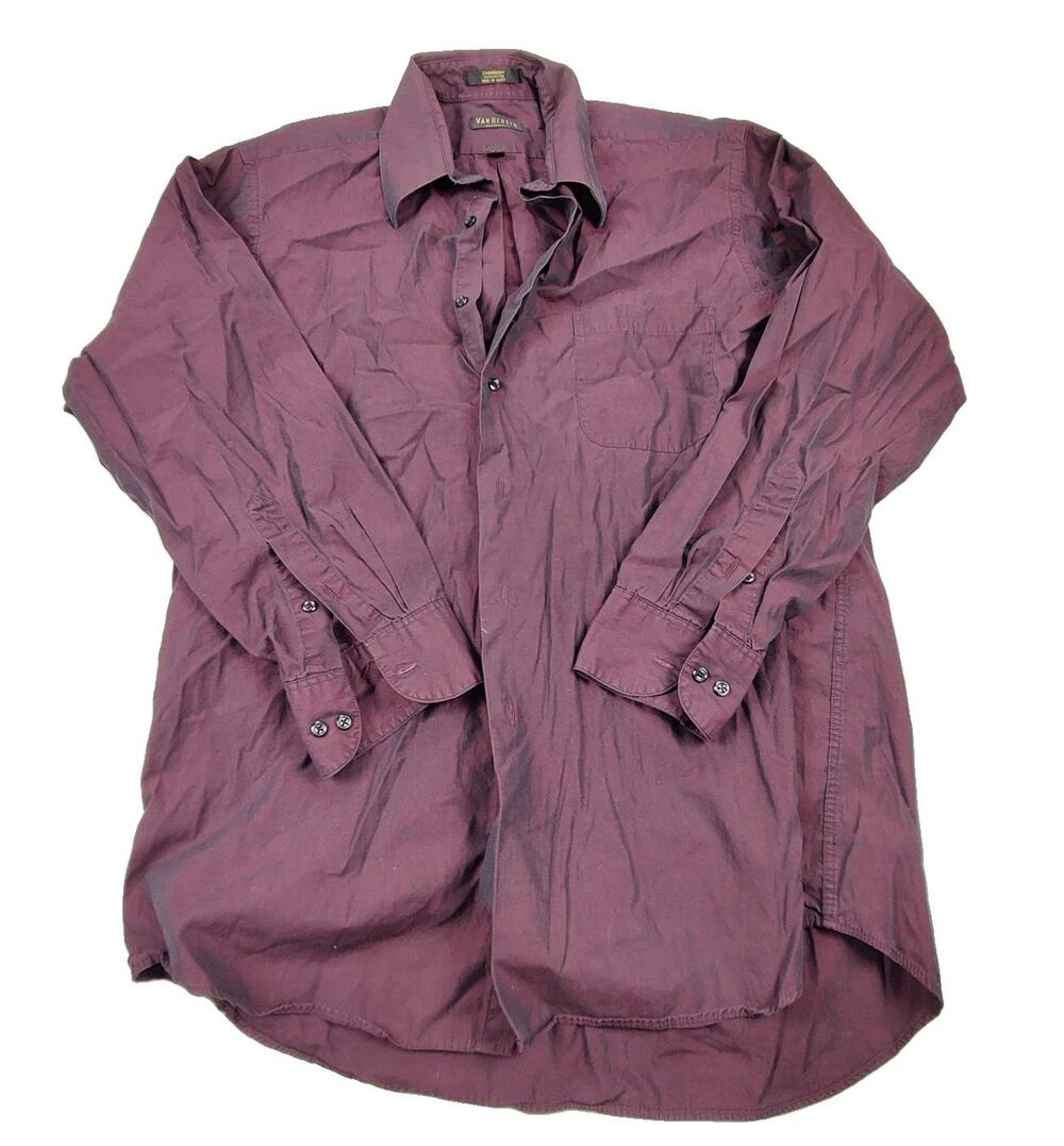 Van Heusen Dress Shirt Mens XL Purple Chambray Cotton Long Sleeve Button Front